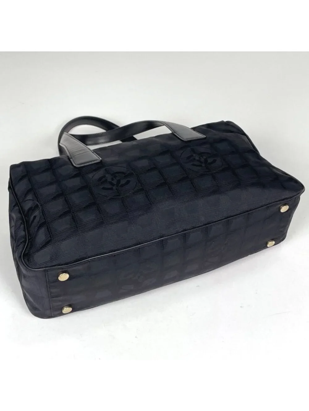 Chanel New Travel Line Handbag CC Logo Nylon Jacquard Black